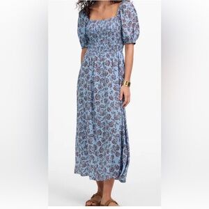 NWT Madewell Smocked puff sleeves Floral Print Maxi dress